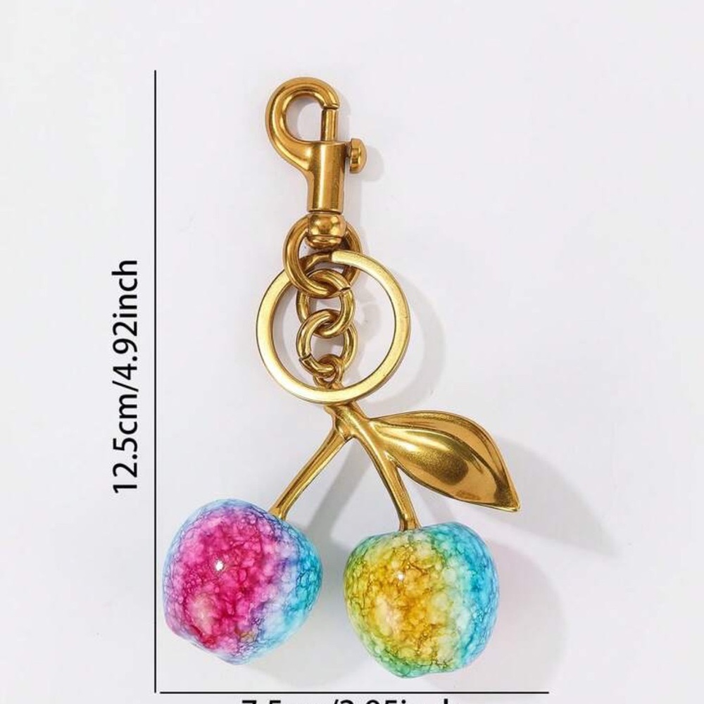 Chunky Cherry Purse Charm KeyRing Rainbow Colors NEW - Picture 4 of 6